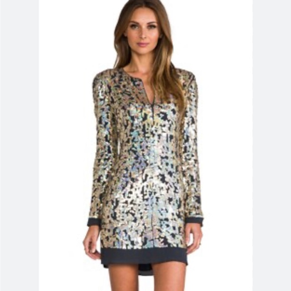 DEREK LAM 10 CROSBY Sequins Long Sleeve Dress in Gold - Picture 10 of 10